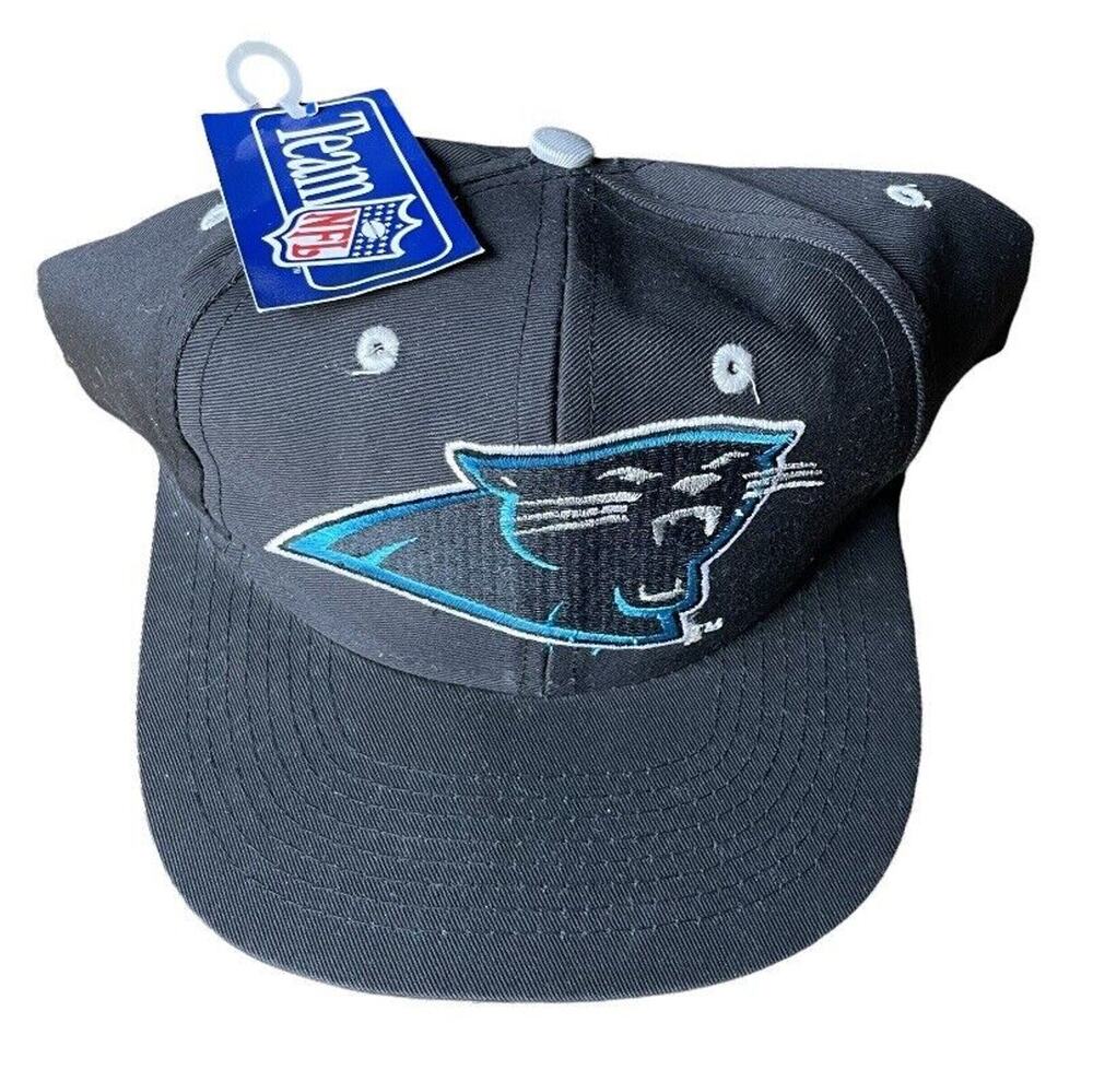 NWT Logo 7 Snapback Hat Mens Adjustable Black Carolina Panthers NFL VTG 90s Cap